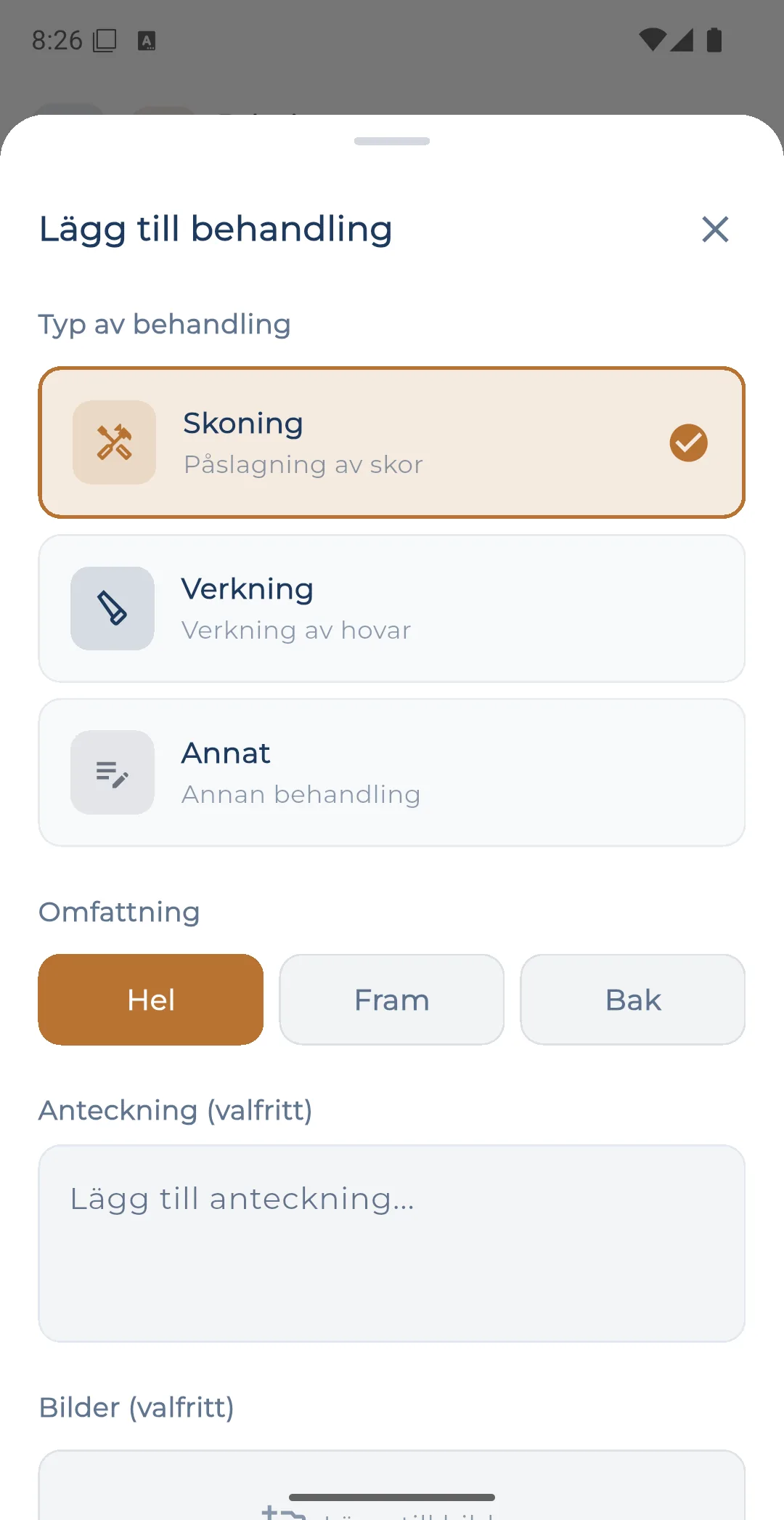 Lägg till behandling i journalen